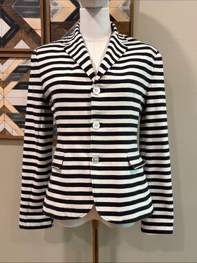 Vintage Ralph Lauren Blue Label Black & White Striped Cotton Blazer Jacket 8